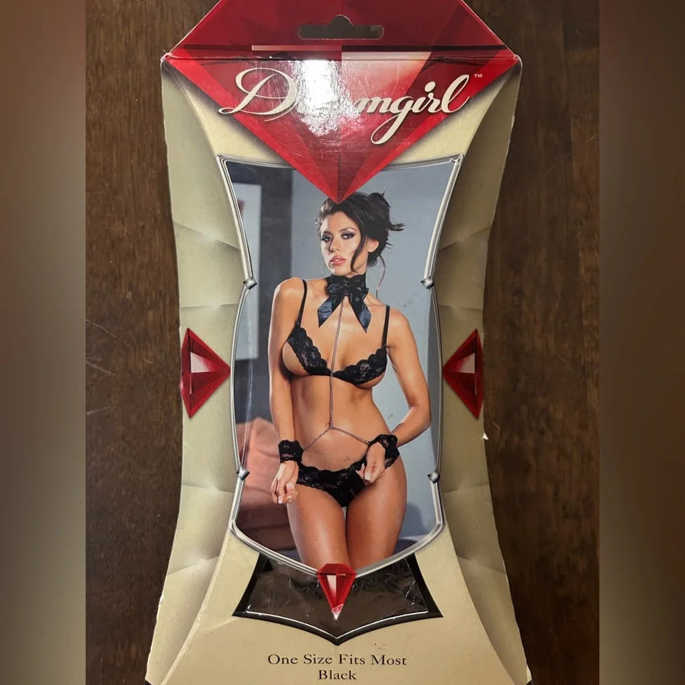 NIP Sexy Vintage Dreamgirl Open Cup Bra & Matching Thong w/ Extras Lingerie Set - Picture 5 of 6